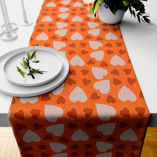 Ervi bavlněný běhoun na stůl - srdíčka na oranžovém