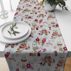 Ervi bavlněný běhoun na stůl - Vánoční vzor- sovičky