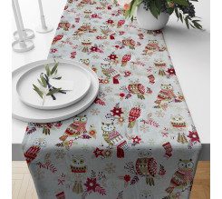 Ervi bavlněný běhoun na stůl - Vánoční vzor- sovičky