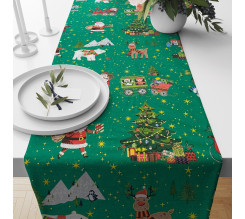 Ervi bavlněný běhoun na stůl - Vánoční vzor zelený