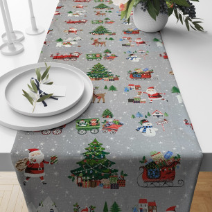 Ervi bavlněný běhoun na stůl - Vánoční vzor šedý