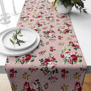 Ervi bavlněný běhoun na stůl - růžičky na růžovém