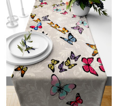 Ervi bavlněný běhoun na stůl - barevné motýlcí na šedém