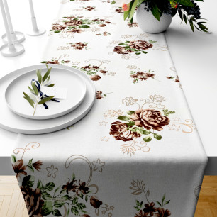 Ervi bavlněný běhoun na stůl - hnědé růže