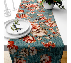 Ervi bavlněný běhoun na stůl -  květy na tyrkysovém