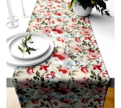 Ervi bavlněný běhoun na stůl - květiny na béžovém