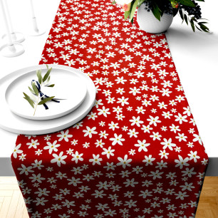 Ervi bavlněný běhoun na stůl - květinky na červeném