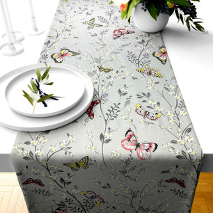 Ervi bavlněný běhoun na stůl - motýlcí na šedém