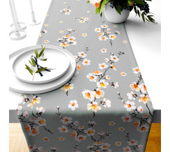 Ervi bavlněný běhoun na stůl - květ jabloně na šedém