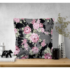 Ervi povlak na polštář bavlněný  s lemem - Květy na černém