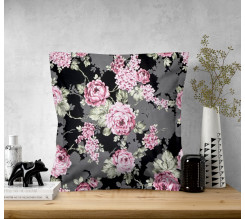Ervi povlak na polštář bavlněný  s lemem - Květy na černém