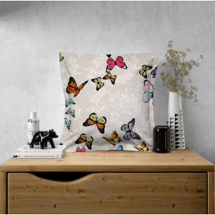 Ervi povlak na polštář bavlněný  s lemem barevné motýlcí na šedém