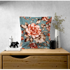 Ervi povlak na polštář bavlněný  s lemem květy na tyrkysovém