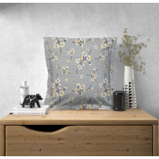 Ervi povlak na polštář bavlněný  s lemem Třešňový květ na šedém