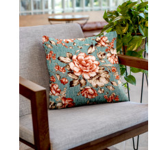 Ervi povlak na polštář bavlněný květy na tyrkysovém