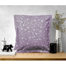 Ervi povlak na polštář bavlněný  s lemem - Květiny na lilkovém