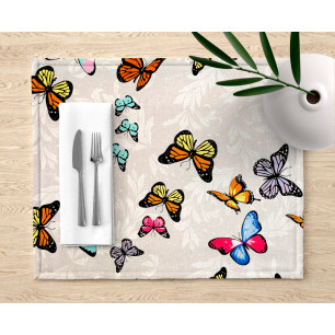Ervi bavlněné prostírání na stůl - barevné motýlcí na šedém