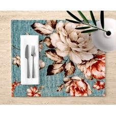 Ervi bavlněné prostírání na stůl -  květy na tyrkysovém