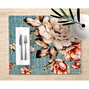 Ervi bavlněné prostírání na stůl -  květy na tyrkysovém