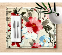 Ervi bavlněné prostírání na stůl - květiny na béžovém