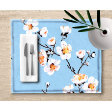 Ervi bavlněné prostírání na stůl - květ jabloně na modrém
