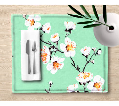 Ervi bavlněné prostírání na stůl - květ jabloně na zeleném
