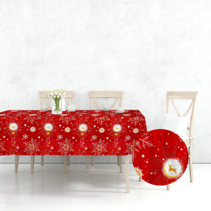 Ervi bavlněný ubrus na stůl obdélníkový/čtvercový - Vánoční vzor- červený