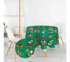 Ervi bavlněný ubrus na stůl kulatý/oválný - Vánoční vzor- zelený