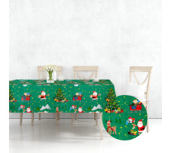 Ervi bavlněný ubrus na stůl obdélníkový/čtvercový - Vánoční vzor- zelený