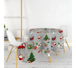 Ervi bavlněný ubrus na stůl kulatý/oválný - Vánoční vzor- šedý