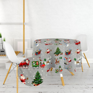 Ervi bavlněný ubrus na stůl kulatý/oválný - Vánoční vzor- šedý