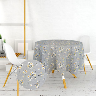 Ervi bavlněný ubrus na stůl kulatý/oválný - Třešňový květ na šedém