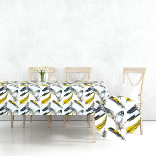 Ervi bavlněný ubrus na stůl obdélníkový/čtvercový - žluté a šedé peří