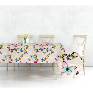 Ervi bavlněný ubrus na stůl obdélníkový/čtvercový - barevné motýlcí na šedém