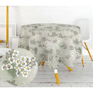 Ervi bavlněný ubrus na stůl kulatý/oválný - bílé květinky