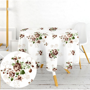 Ervi bavlněný ubrus na stůl kulatý- hnědé růže