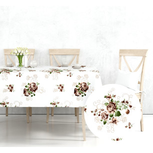 Ervi bavlněný ubrus na stůl obdélníkový/čtvercový - hnědé růže