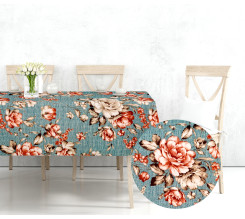 Ervi bavlněný ubrus na stůl obdélníkový/čtvercový - květy na tyrkysovém
