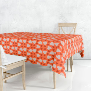 Ervi bavlněný ubrus na stůl obdélníkový/čtvercový - srdíčka na oranžovém