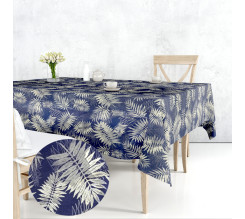 Ervi bavlněný ubrus na stůl obdélníkový/čtvercový - větvičky na modrém