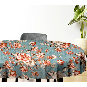 Ervi bavlněný ubrus na stůl oválný - květy na tyrkysovém