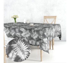 Ervi bavlněný ubrus na stůl obdélníkový/čtvercový - větvičky na šedém