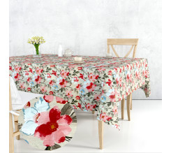 Ervi bavlněný ubrus na stůl obdélníkový/čtvercový - květiny na béžovém