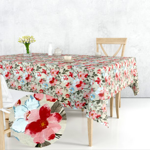 Ervi bavlněný ubrus na stůl obdélníkový/čtvercový - květiny na béžovém