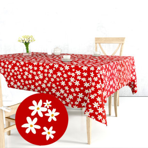 Ervi bavlněný ubrus na stůl obdélníkový/čtvercový -květinky na červeném