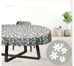 Ervi bavlněný ubrus na stůl oválný - květinky na šedém