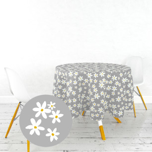 Ervi bavlněný ubrus na stůl kulatý- květinky na šedém