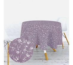Ervi bavlněný ubrus na stůl kulatý - Květiny na lilkovém