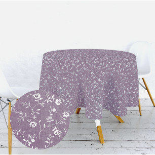 Ervi bavlněný ubrus na stůl kulatý- Květiny na lilkovém