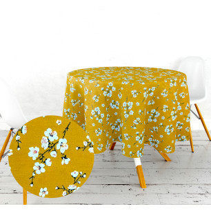 Ervi bavlněný ubrus na stůl kulatý- květ na hořčice